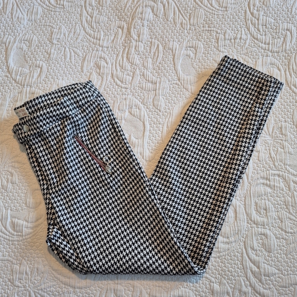 Zara girls size 9/10 black and white houndstooth ponte pants EUC